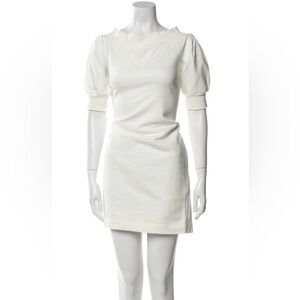 Adam Lippes Cream Short Puff-Sleeve Mini Dress